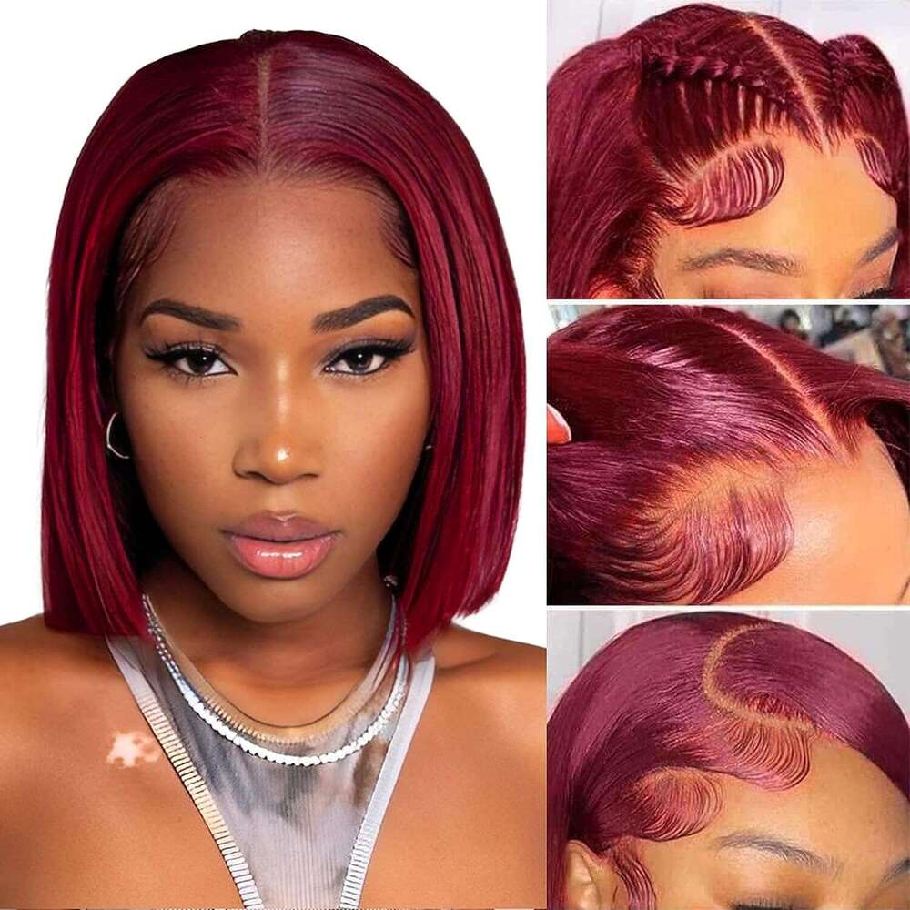 99J Front 13X4 Lace Frontal Wig Bury Straight Short Human Hair Bob Wigs