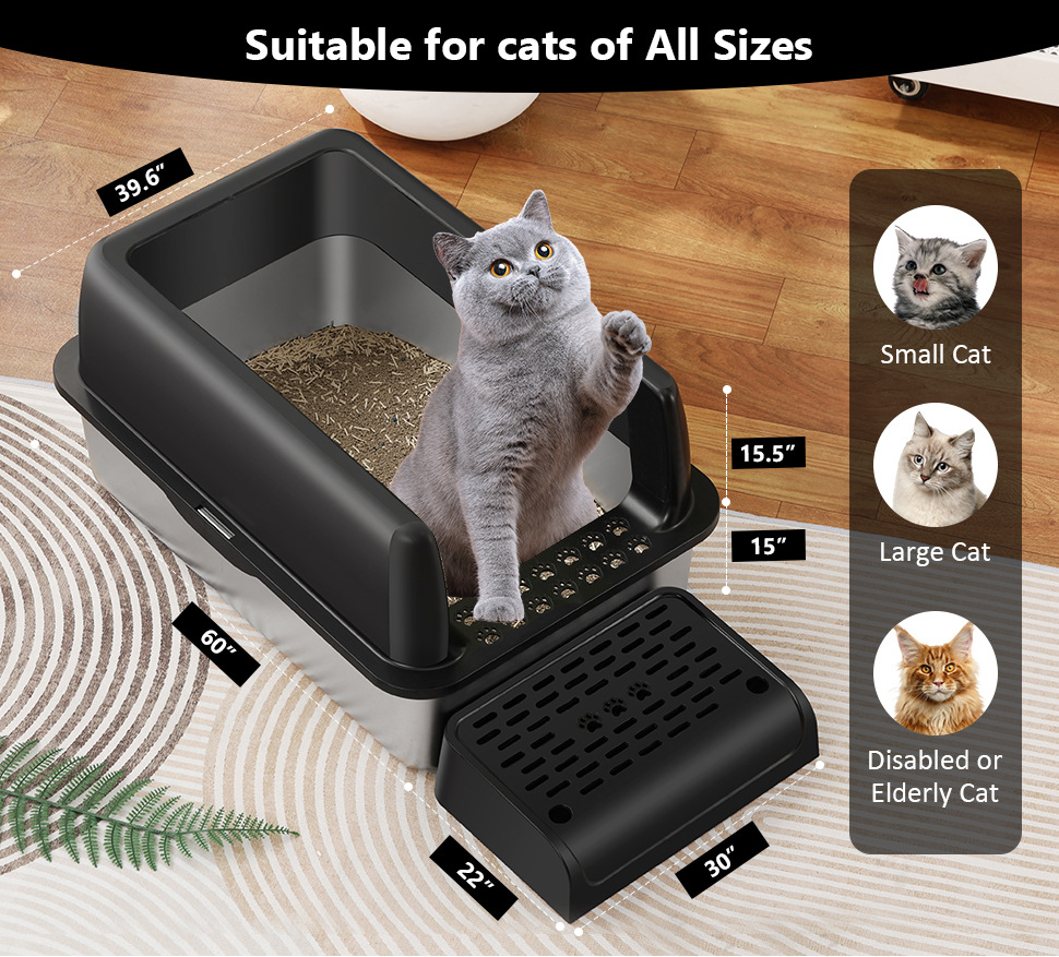 Cat Cleaning Products Stainless Steel Cat Toilet Box Splash Proof Removable Large Space Enclosure Cat Litter Box