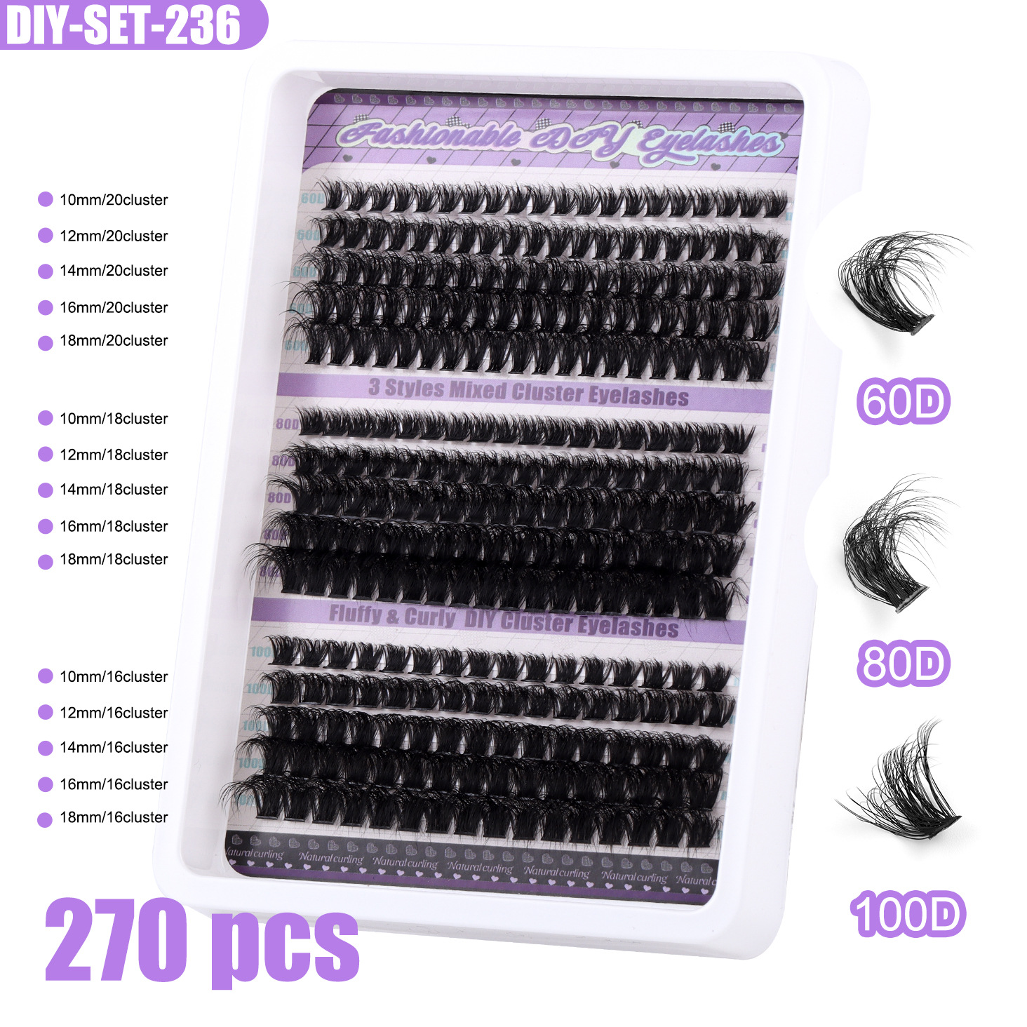 Luxury Lash Clusters Extension Kit 300Pcs 270Pcs Individual Extra Thick D Curl 10-16Mm Mixed False Eyelashes Length Lashes DIY Eyelash Fast Shipping Y - view 5
