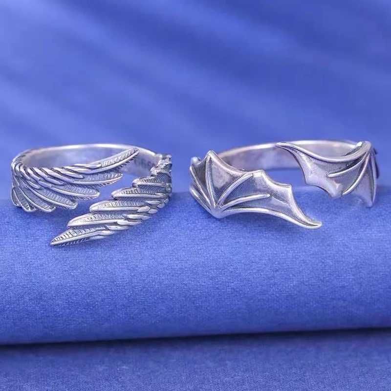 2 Pcs/set Punk Angel Demon Wing Couples Rings for Women Retro Silver Color Feather Open Ring Wedding Jewelry Valentines Gift W250207