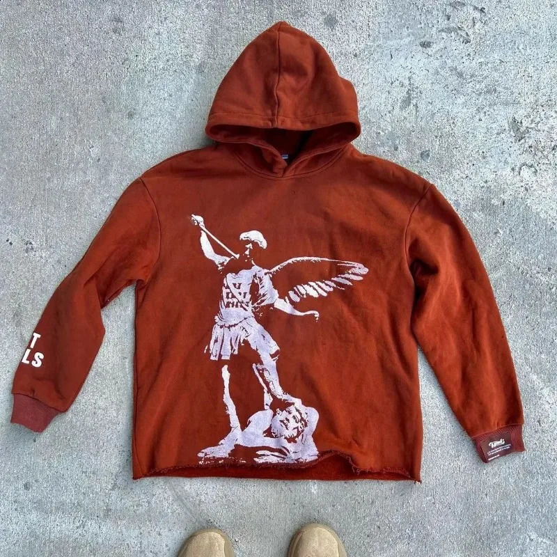 Y2K Harajuku Style Fashion Letters Skull Print Sweater Hoodie Men High Street Vintage Hip Hop Casual Sports Hoodies 240911