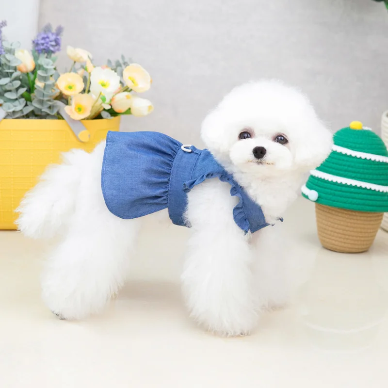 Summer Dog Dress Denim Skirt Harness Dresses Female Dog Clothes Puppy Maltese Bichon Clothing Yorkies Poodle Pomeranian Costume