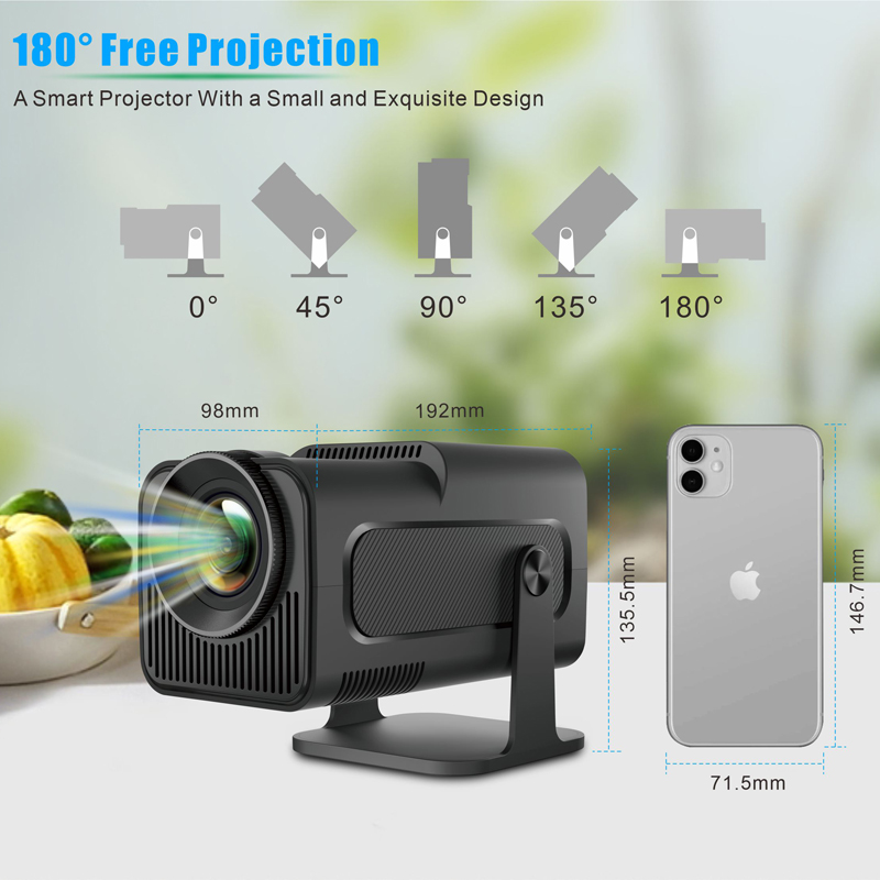 Top Quality HY320 Projector Android 11 HD 1080P Pixel Display Dual Wifi6 BT5.0 Home Cinema 180° Free Projection Outdoor Indoor Portable Smart LCD Proj