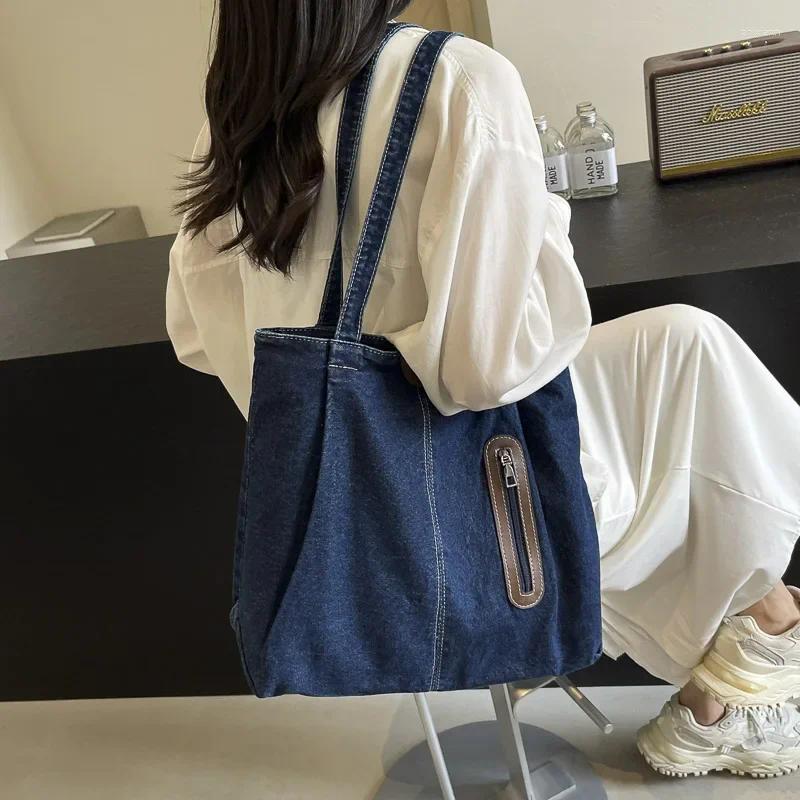 2025 NEW Totes Black Denim Women's Bag Jeans Handbag Canvas Shoulder Shopping Messenger Y2K Eco Korean Tote Chic Side zhanyishengli