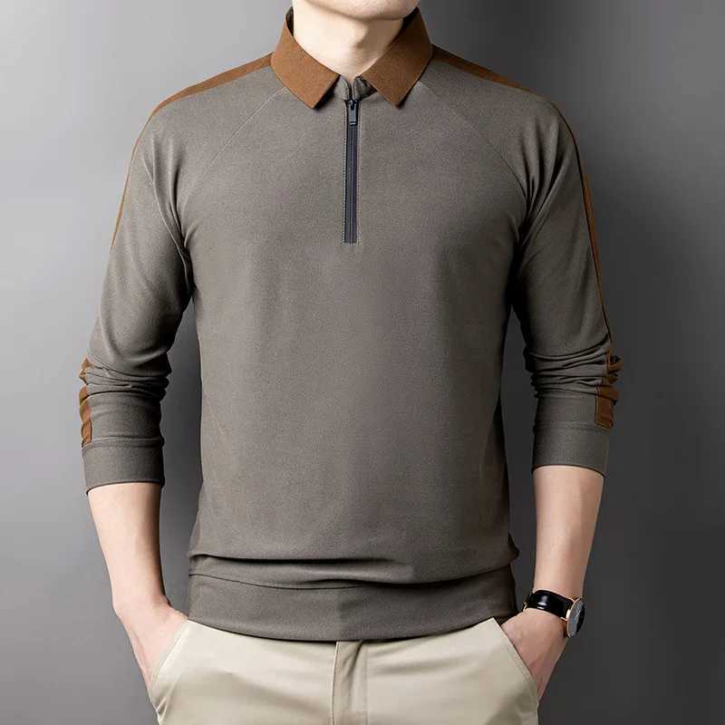 Spring Autumn New Fashion Solid Color POLO Collar Long Sleeve Mens Clothing Pullovers Loose Zipper Trend Thin Bottoming ShirtX2409