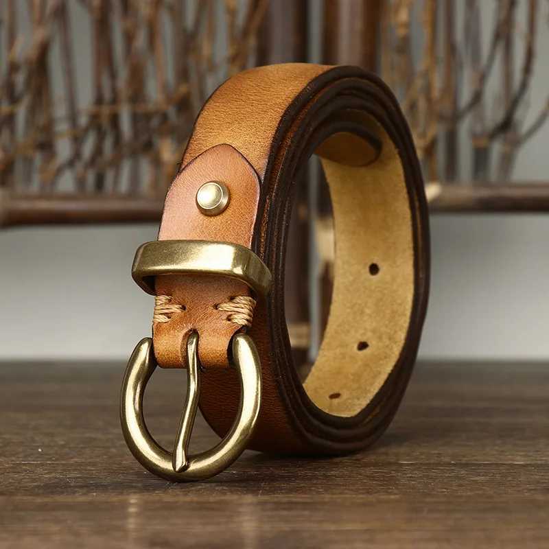 2.8CM thick genuine leather womens belt copper buckle vintage denim fully matched casual jeans womens belt high-quality W240912