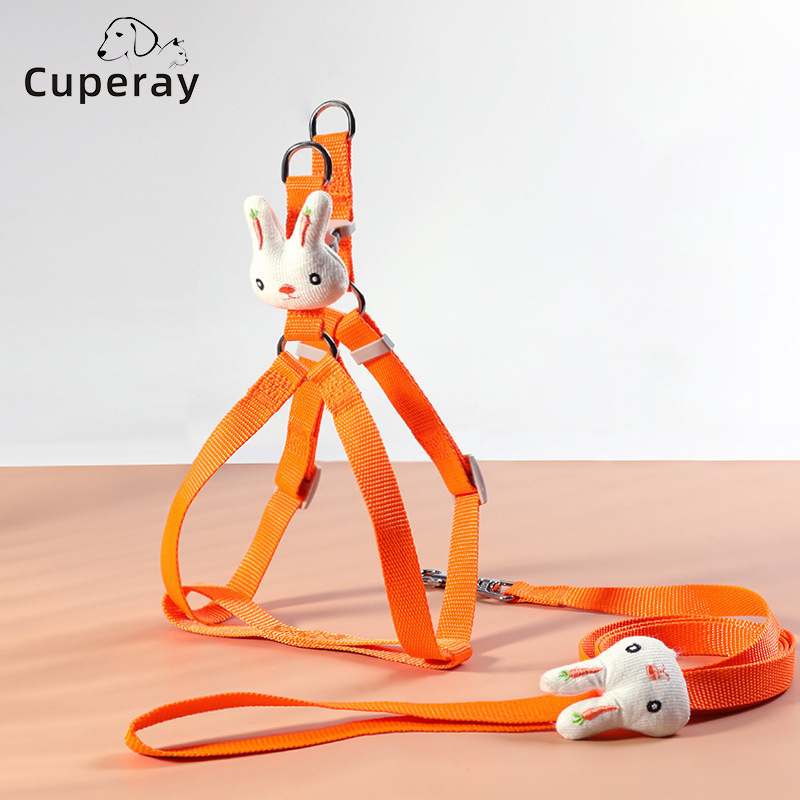 Cat Harness and Leash Set with Bunny Decoration Adjustable Cute Pet Harness with Matching 120cm Webbing Leash for Pets Traveling
