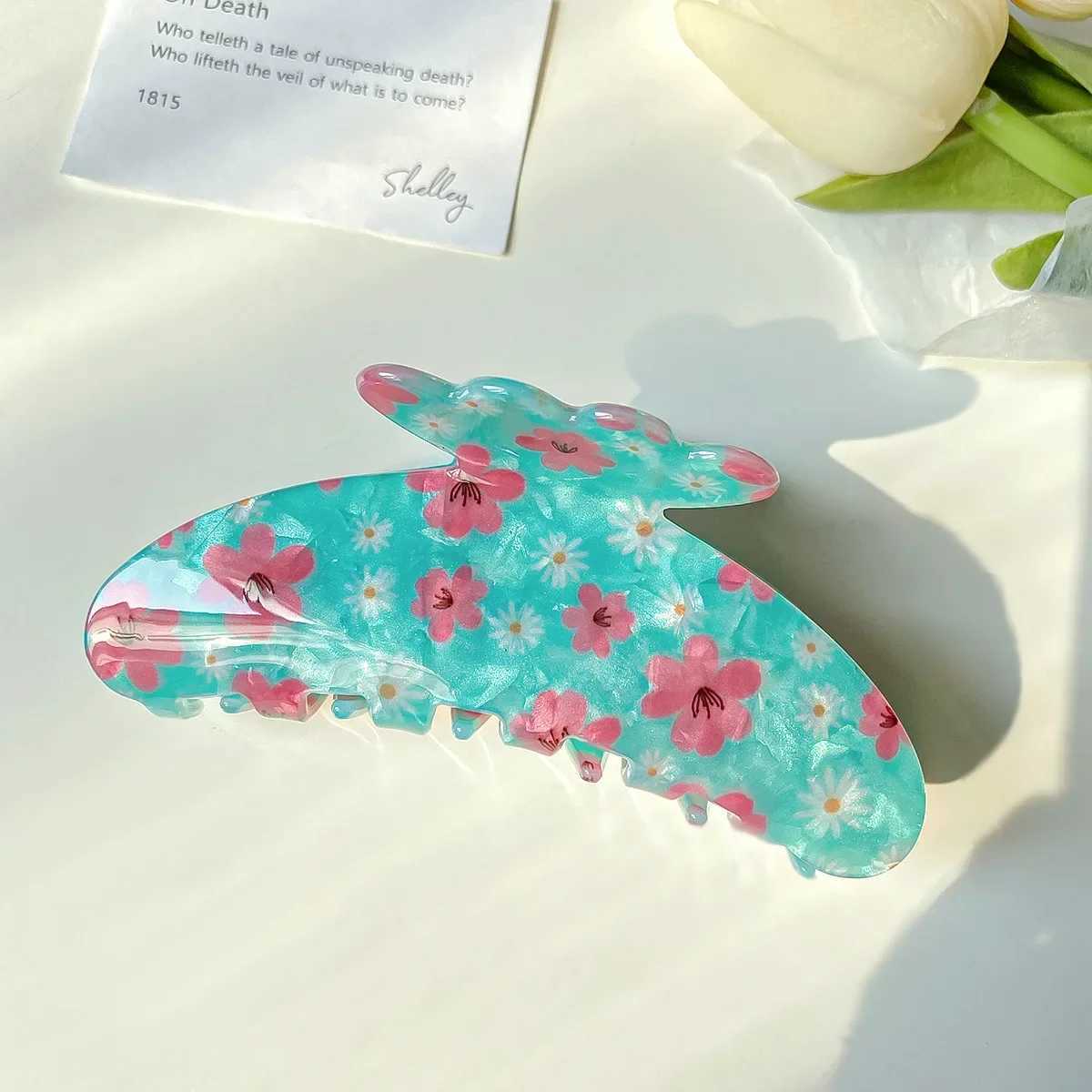Muweordy New Large 11CM Floral Grasp Clips Korea Hairstyle Colorful Shark Crabs Hair Grip Hair Clip Claw Accessories for WomenX240912