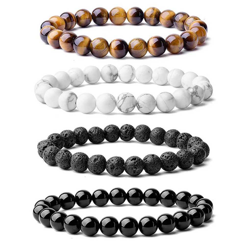 Beaded Bracelet 8mm Natural Stone Beads Mens Gorgeous Semi-Precious Black Onyx Lava Tiger Eye Healing For Women Men JewelryX240912