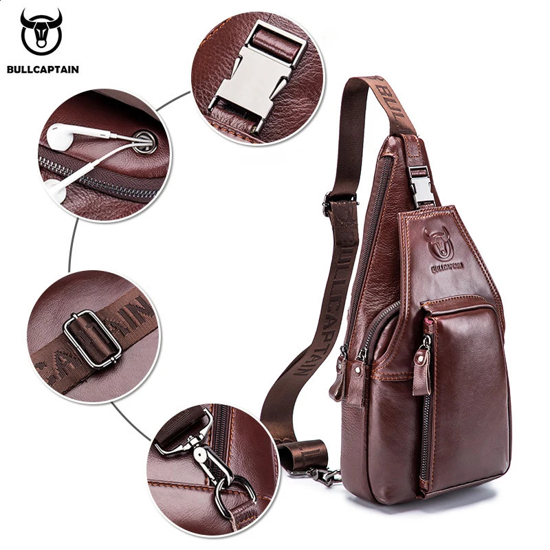 Bullcaptain Mens Genuine Leather Luggage Mens Multi functional Earphones Jack Luggage Casual Messenger Luggage Mens Luggage 240907