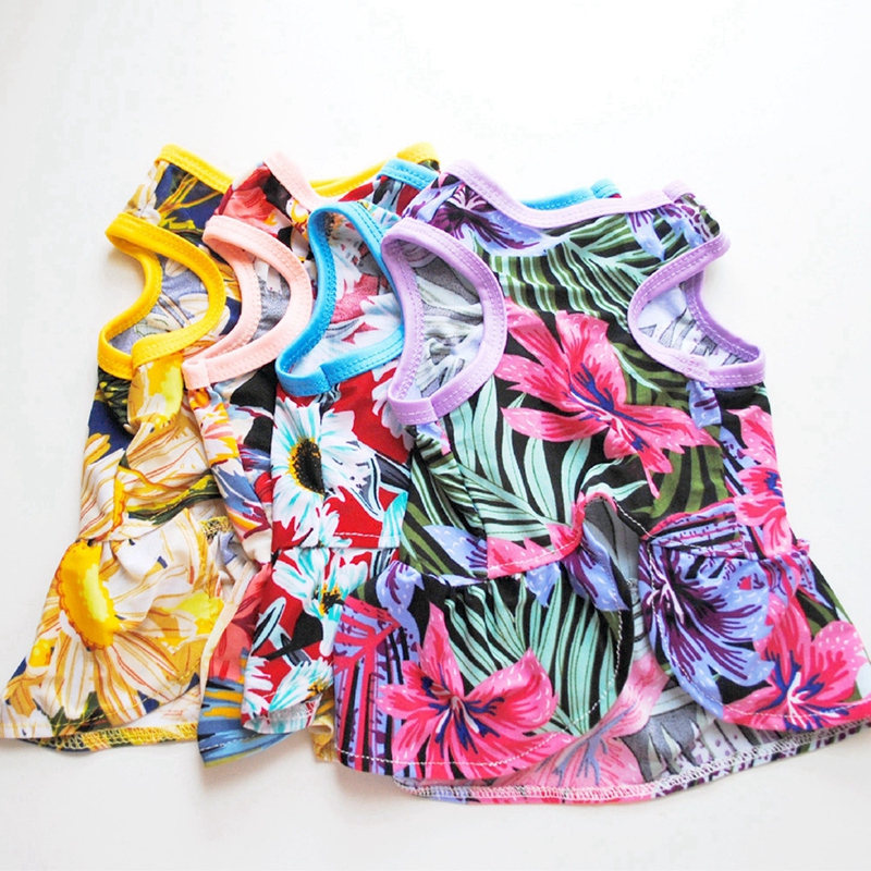 Summer Flower Printed Pet Apparel Dog Cat Dress Puppy Skirt Dog Clothes For Small Dogs Dresses Floral Princess Sleeveless Skirts
