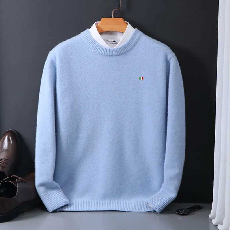 High Quality Wool sweater mens autumn and winter mink cashmere sweater solid color R-grain knitted skydiving oversized loose casual base T241111