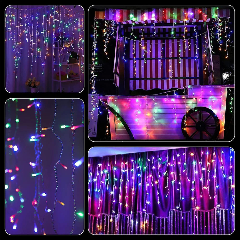 2024 Christmas Decorations Lights Solar Icicle Curtain 8 Modes Outdoor Waterproof Garden Party Year Decoration 240910
