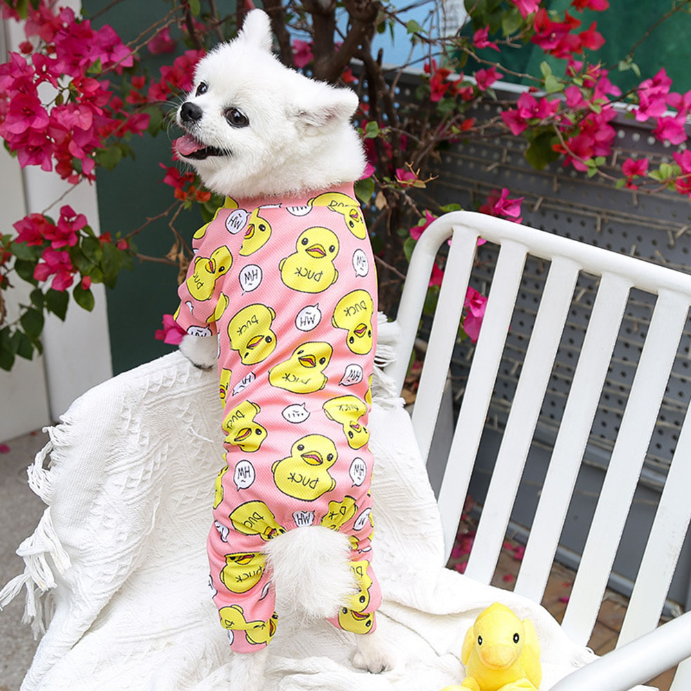 Dog Pajamas Jumpsuit Soft Lightweight Cotton Rompers for Small Dog Cat Puppy Indoor Clothes Yellow Duck Printed T Shirt for Pets