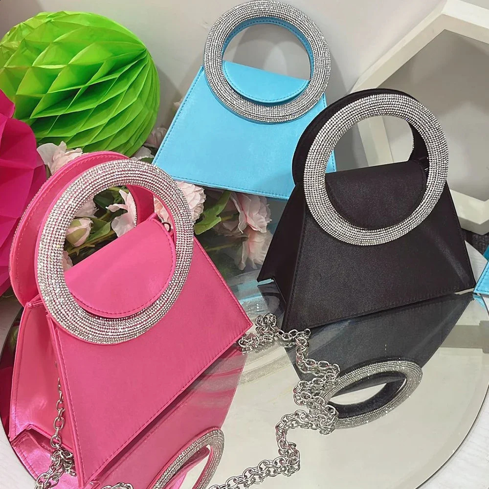 y rhinestone evening clutch circular diamond handbag satin shoulder bag party wallet womens ner 240910