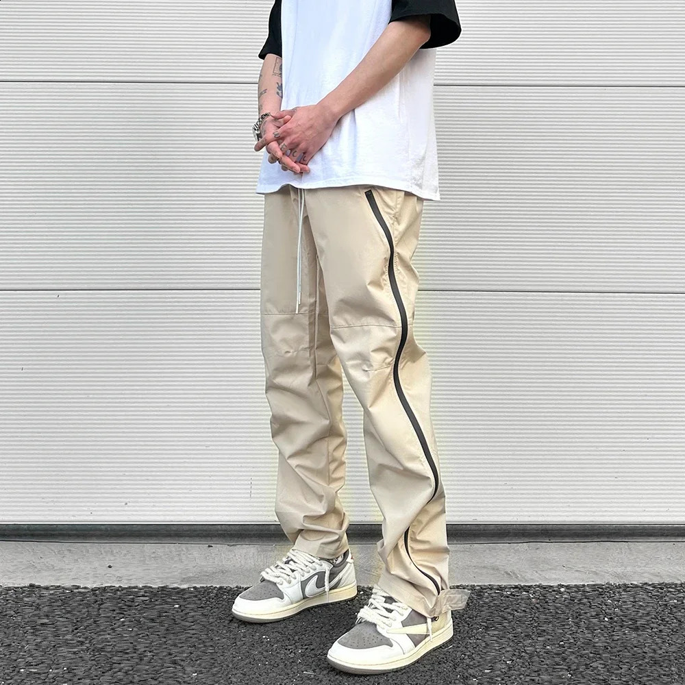 Street Vibe functional tapered pants with adhesive pressure side zipper nylon Trouser bag casual thin tactical pants 240912
