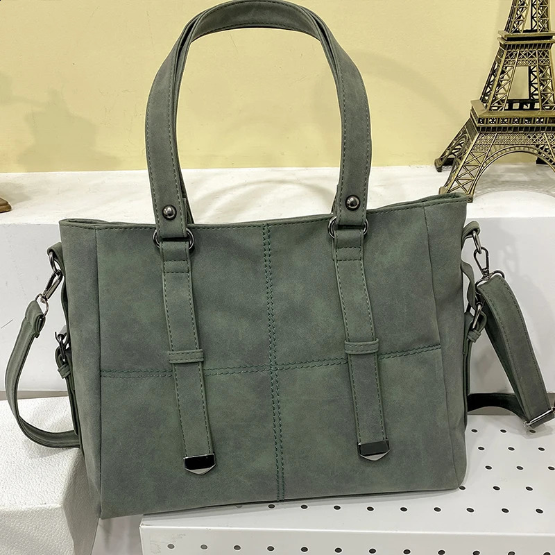Womens Retro Green Suede Shoulder Bag Vintage Quality Nubuck Leather Ladies Elegant Tote Handbag Female Crossbody Bags 240907