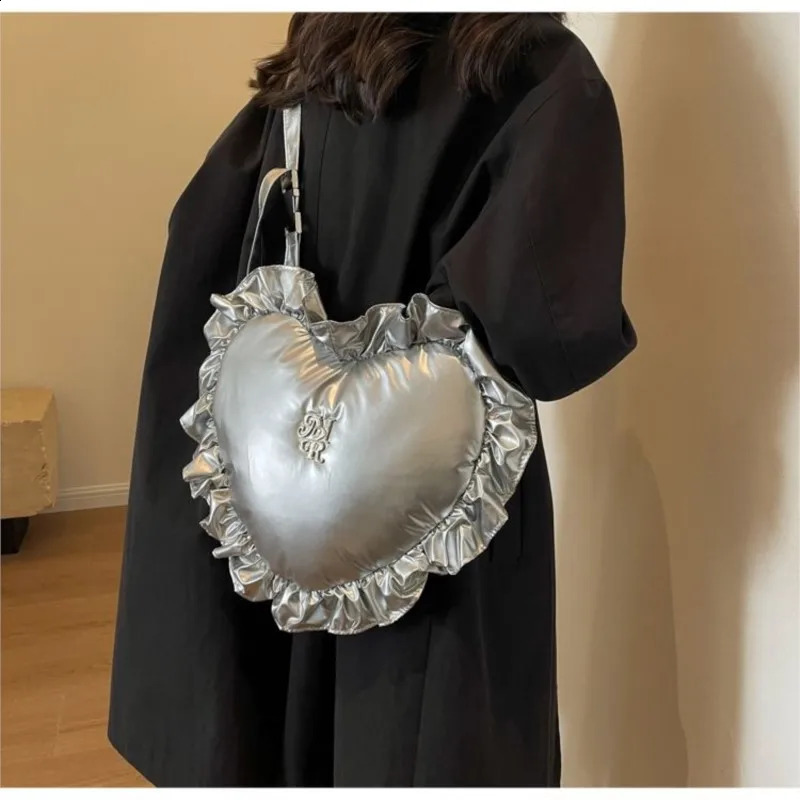 JIAERDI Sweet Cool Heart Silver Y2k Bag Women High Street Pu Leather Soft Chic Handbag Purse Ladies Retro Casual Bolso Mujer 240926