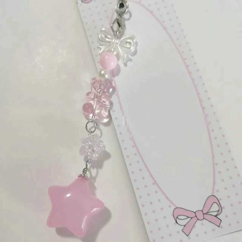 Cute plush cat paw pendant keychain Y2K cute girl star pink heart-shaped bow mobile phone pendant acrylic keychain W240911