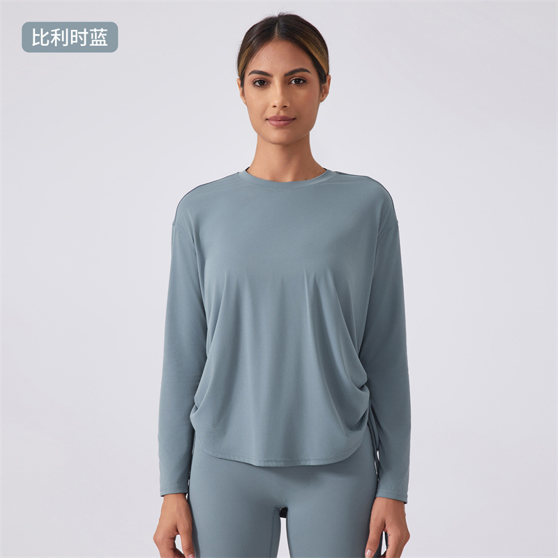 LLLM187 Women Yoga Shirt Outfit Long Sleeve Crew Neck Breathable Seamless Women Fintness Gym Crop Top Autumn T Shirt