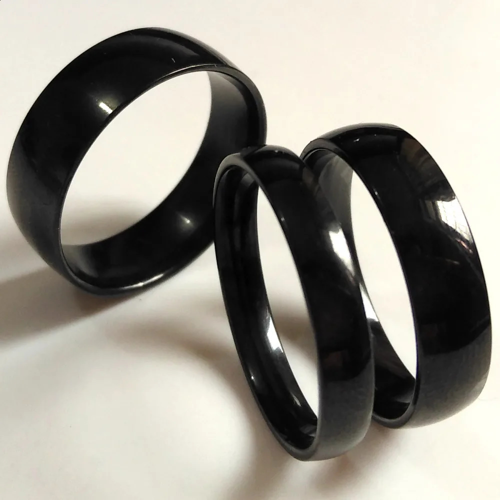 black wedding rings with 4MM 6MM and 8MM mix comfortable fit 316L stainless steel wedding rings smooth and ordinary jewelry 240912