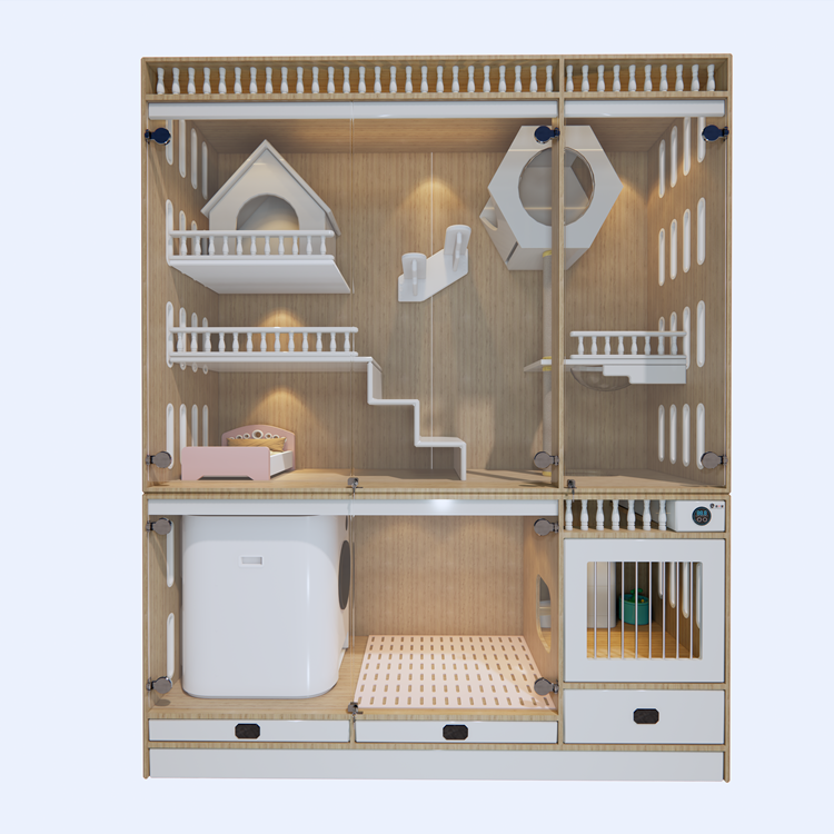 Cat House Customized Large Space Cage For Palace Solid Wood Pet Shop Transparent Cat Exhibition Cabinet Adoption Villa Glass