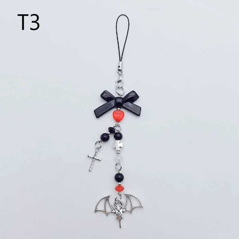 Quickly reach Y2K Harajuku mobile phone charm with Halloween bat pendant bow hanging rope key W240911