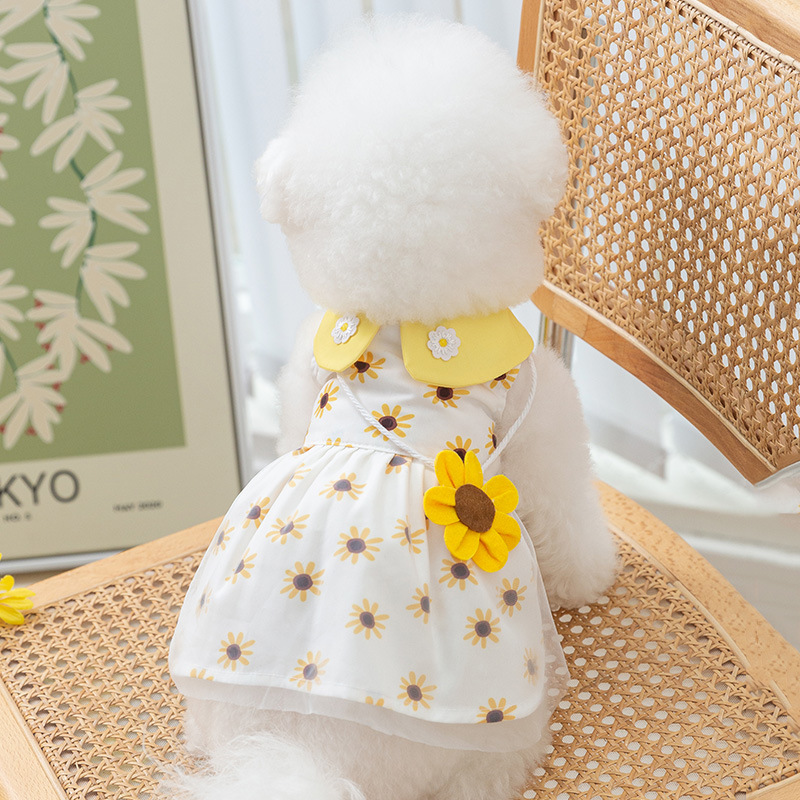 Dog Summer Dress Cute Lace Cat Skirt Pet Clothing Chihuahua Bichon Poodle Sunflower Dresses Kitten Puppy Shirt Girls Dog Clothes