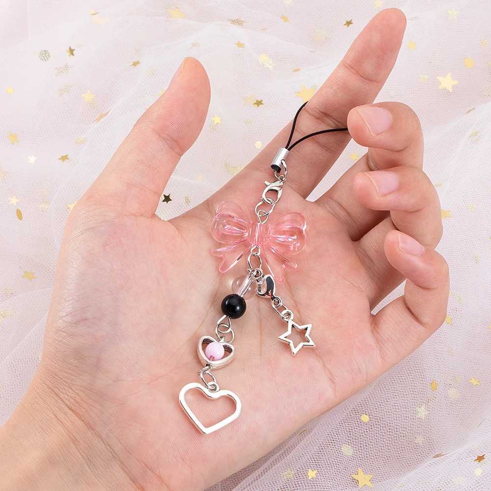 Y2K mobile phone charm bow star keychain pendant Kawaii bag Gothic chain cute accessories W240911