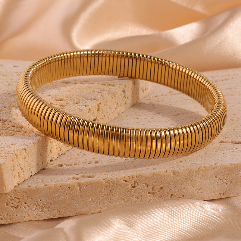 18k Gold Plated Titanium Steel Bracelet Vintage Elastic Gypsy Polishing Bangle For Women Girls Fashion Aesthetic Jewelry