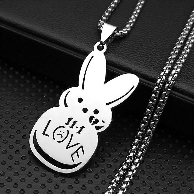 Kpop Lil Peep Rabbit Sad Love Couple Pendant Necklace Mens Stainless Steel Music Chain Jewelry Necklace Fans N4209 W240911