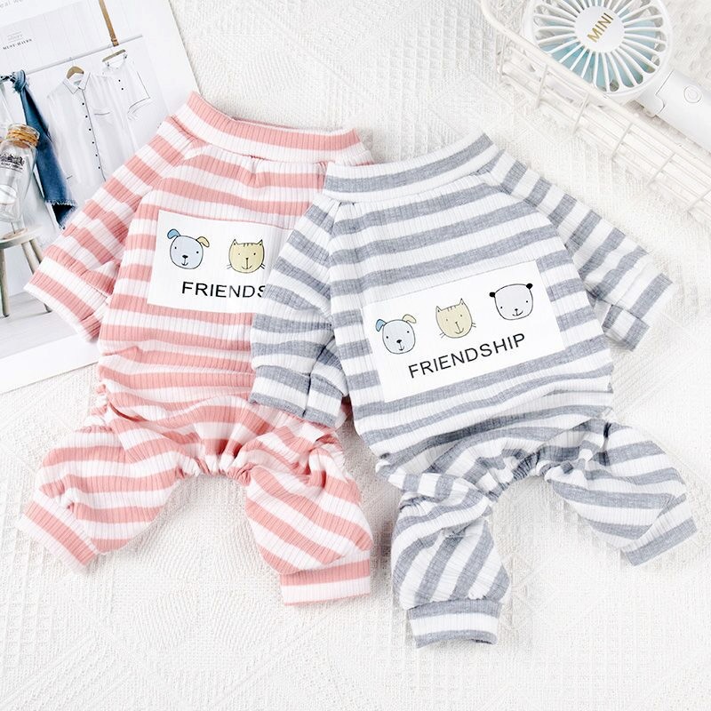 Cute Pet Striped Jumpsuit Fashion Puppy Pajamas Soft Cat Jumpsuit Print Pet Outfuts Chihuahua Dog Clothes Warm Kitten Clothing