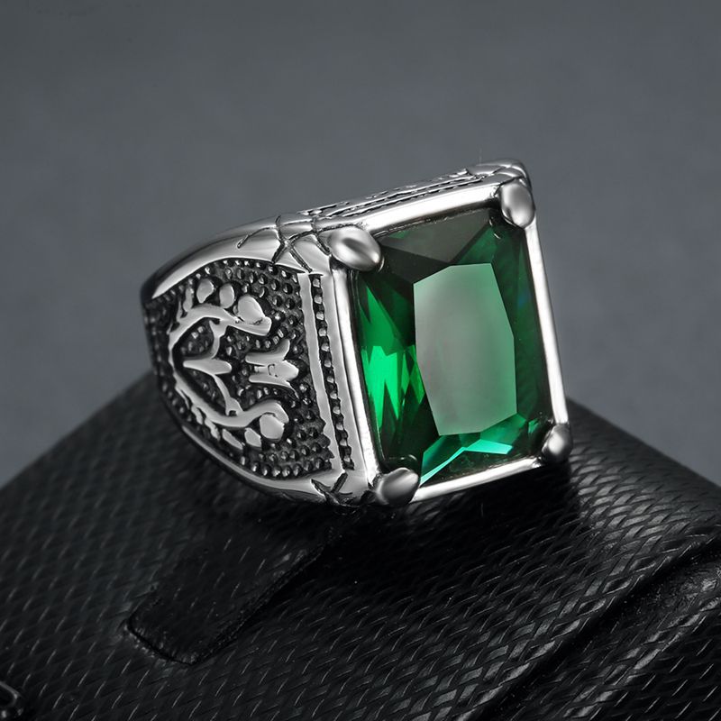 Hip Hop Retro Ice Colorful Rhinestone Casting Ring Titanium Steel Mens Jewelry