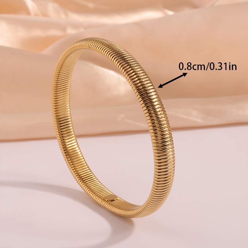 18k Gold Plated Titanium Steel Bracelet Vintage Elastic Gypsy Polishing Bangle For Women Girls Fashion Aesthetic Jewelry
