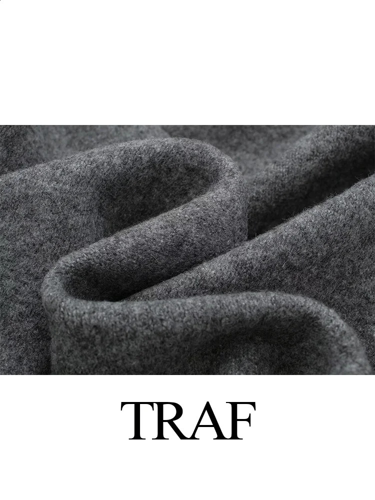 TRAF Autumn Winter Womens Grey Pullover Sweater Womens Long Sleeve Loose Knitted Jumper O-Neck Knitted Oversized Coat 240912