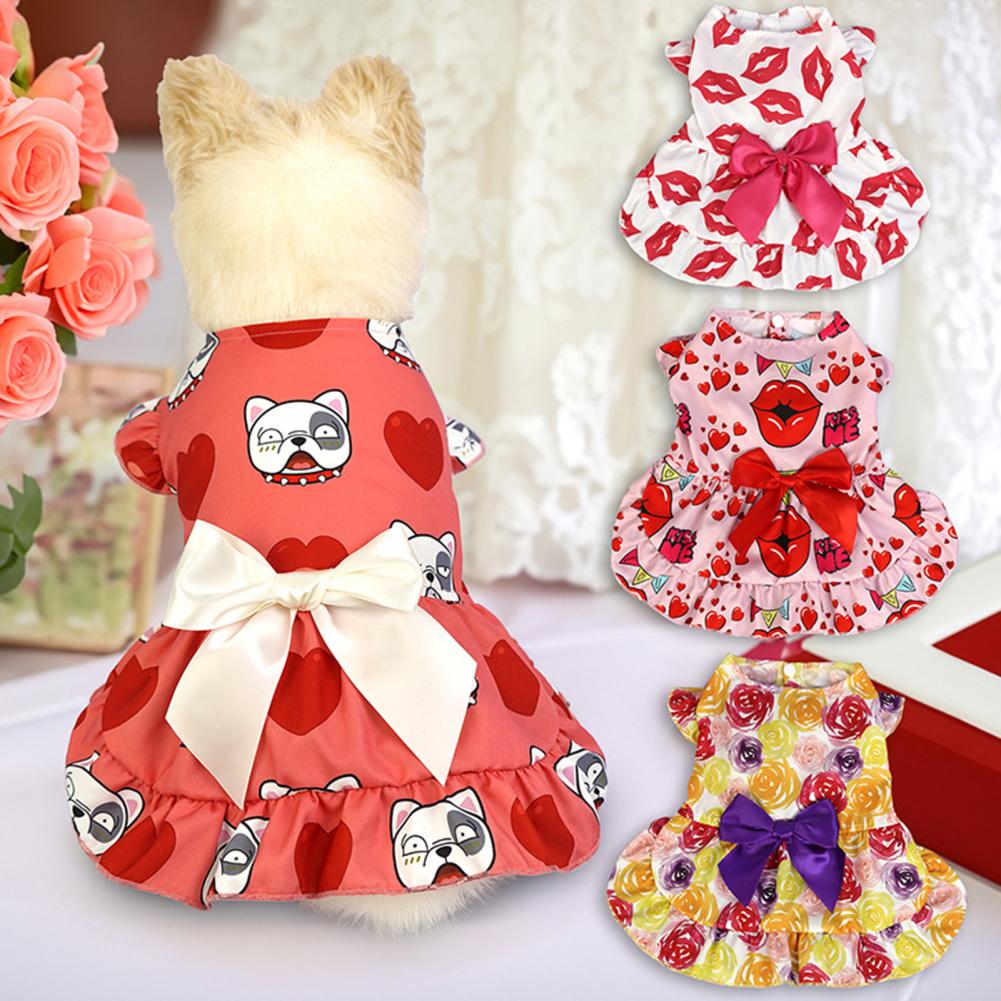 Pet Dress with Bow Decoration Charming Pet Dress Charming Bow Decoration Pet Dress Comfortable Cartoon Print Dog for Furry