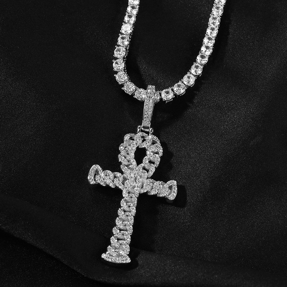 Pendant Necklaces Men Women Hip Hop Lover Heart Cross Pendant Necklace 5A Zircon White Gold Plated Jewelry