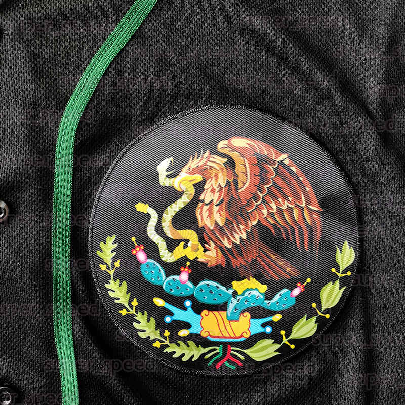 De Mexico Flag Men Baseball Jersey Black Button Down Short Sleeve Hip Hop Sports Shirt Clothing Embroidered Fashion Clothes