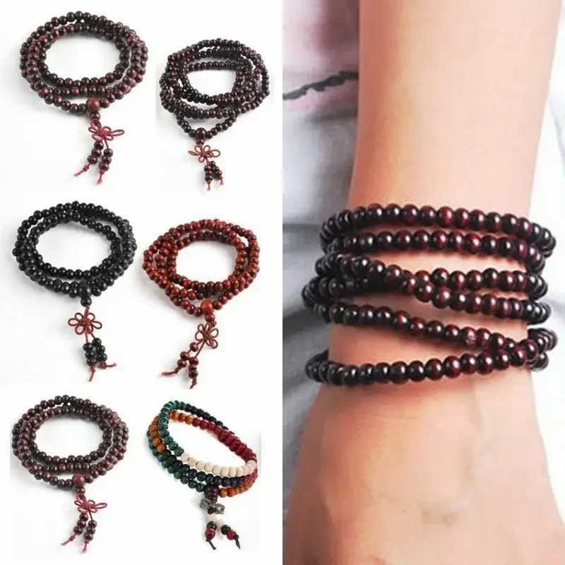 9 Styles 6mm Natural Sandalwood Buddhist Buddha Wood Prayer Beaded Knot black ebony Unisex Men Bracelets Bangles for WomenX240912