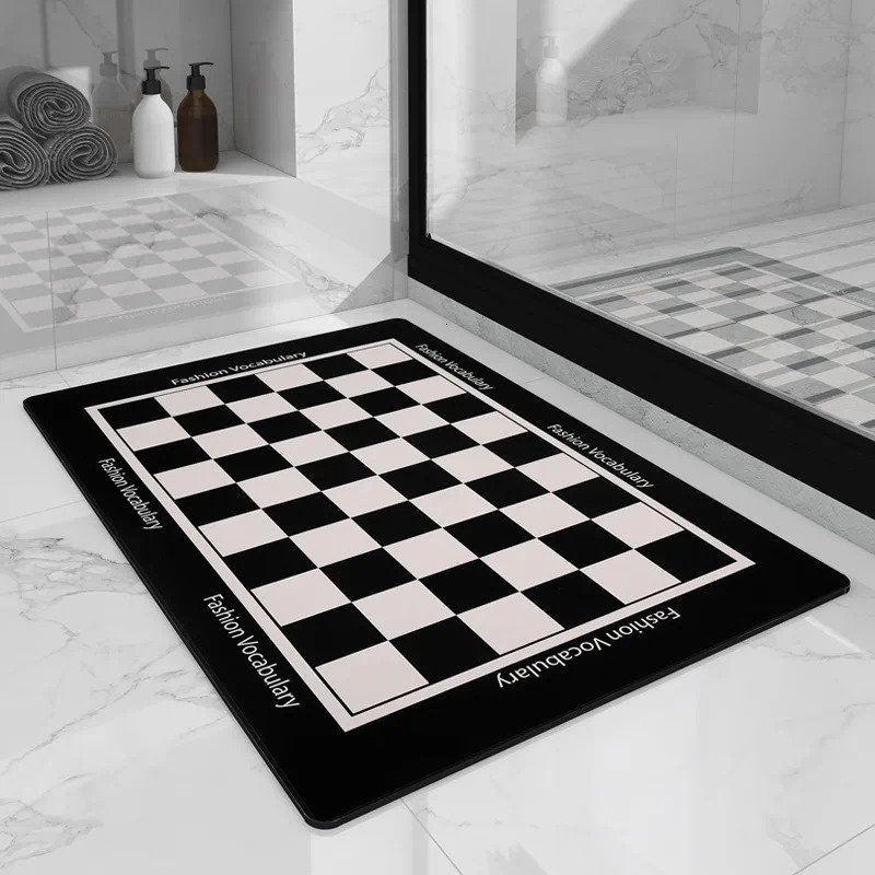 Carpets 2024 Checkerboard Floor Mat Bathroom Soft Diatom Ooze Absorbent Foot Toilet Door Non-slop Mats Entrance