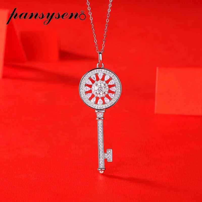 PANSYSEN Classic Key Shaped 100% 925 Pure Silver 0.5ct Genuine Mo Silica Necklace for Girls Weddings Engagement Parties Gift Wholesale W240911