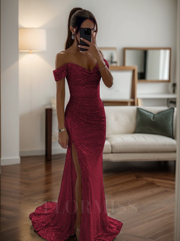 Sexy Off The Shoulder Prom Dresses Long Sequins Strapless Mermaid Formal Evening Gowns Side Split Custom Made Vestido De Novia Plus Size 6660312