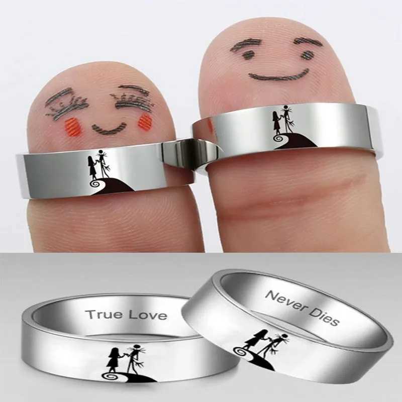 Stainless steel couple ring Halloween Jack and Sally lover ring engagement wedding ring party jewelry W240912