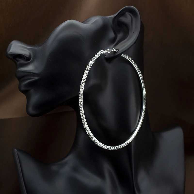 Popular Earrings with Rhinestones 20mm-90mm Crystal Circle Hoop Earrings Simple Big Circle Silver Plated Hoop Earrings for Women XJ250814
