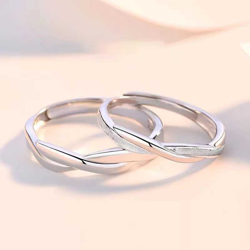Couple Ring Set Silver Simple Opening Adjustable Finger Ring Luxury Jewelry Suitable for Womens Anniversary Gifts W240912