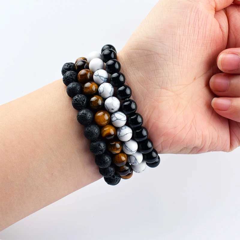 Beaded Bracelet 8mm Natural Stone Beads Mens Gorgeous Semi-Precious Black Onyx Lava Tiger Eye Healing For Women Men JewelryX240912