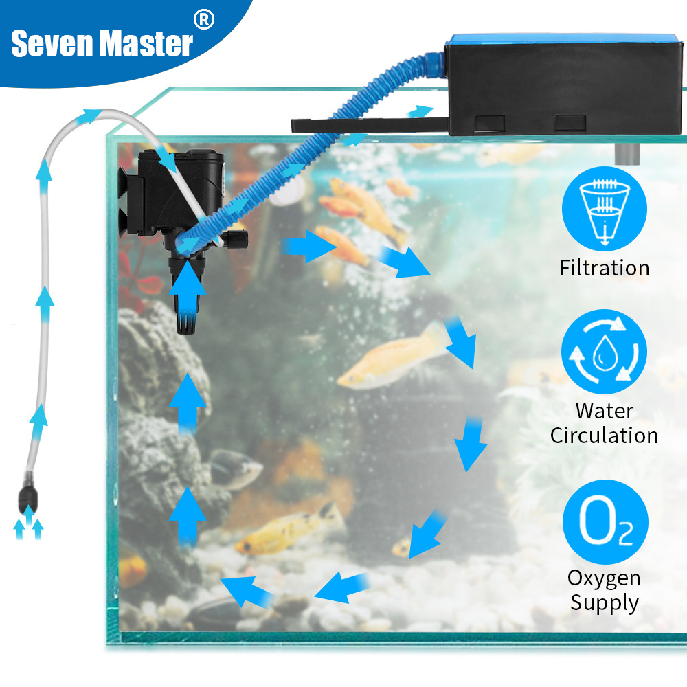 3in1 Submersible Pump + Top Filter Box For Fish Tank Filtration/Oxygenation