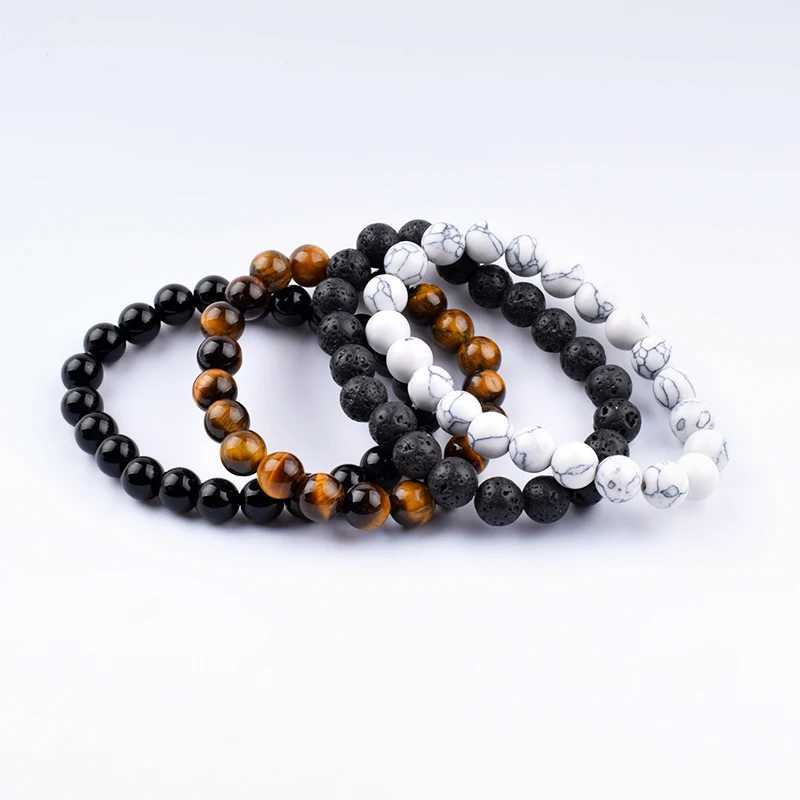 Beaded Bracelet 8mm Natural Stone Beads Mens Gorgeous Semi-Precious Black Onyx Lava Tiger Eye Healing For Women Men JewelryX240912
