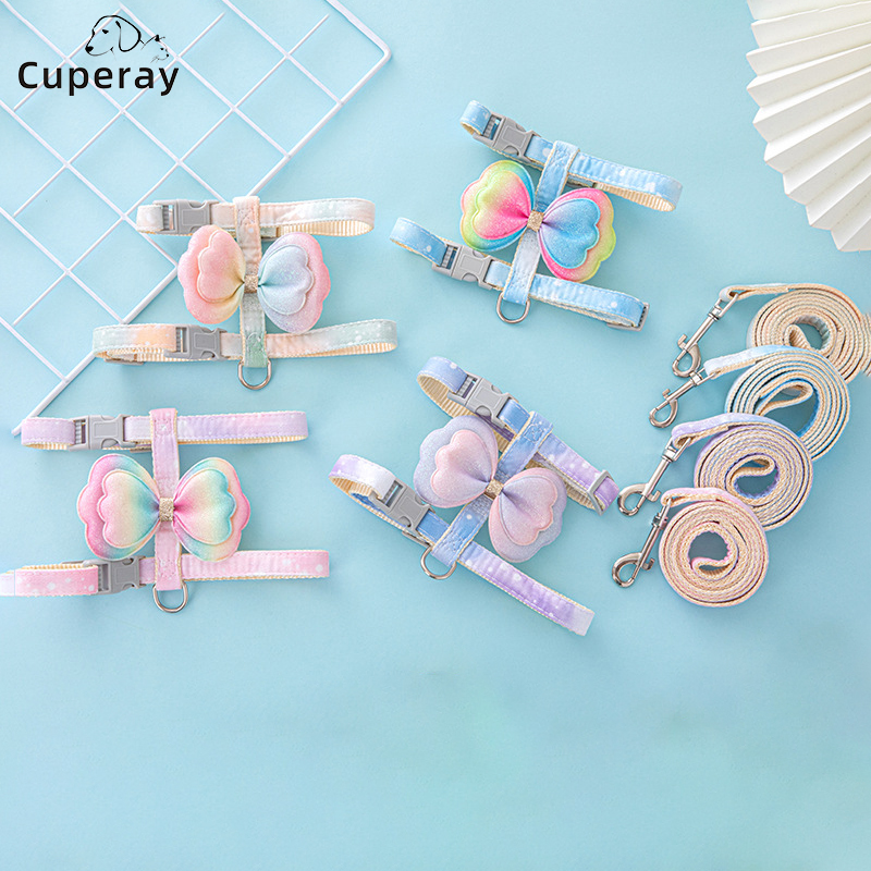 Bow Pet Harness and Leash,adjustable Anti-breakaway Cat Walking Rope,small Pet Leash and Harness with Quick Buckle Cat Supplies