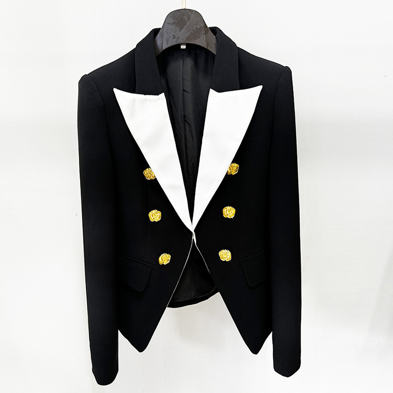 business suit In stock 2024 new european and american star fashion color blocked metal rose button slim fit suit jacket
